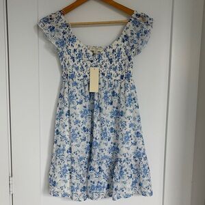 Women’s Floral Blue and White Mini Dress, Size XS